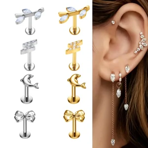 G23 ASTM F136 Titanium Internal Thread Butterfly Earring Nose Cartilage Stud Fashion Body Piercing Jewelry