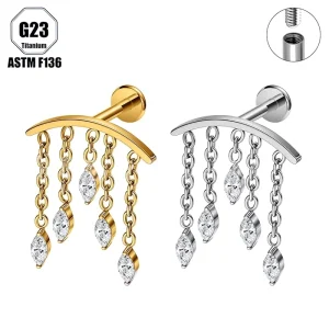 G23 ASTM F136 Titanium Marquise Zircon Chain Pendant Ear Stud Ear Cartilage Lip Piercing Jewelry