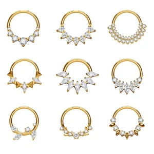 G23 ASTM F136 Titanium Marquise Zircon Nose Septum Segment Ring Spike Curved Earrings Studs Body Jewelry