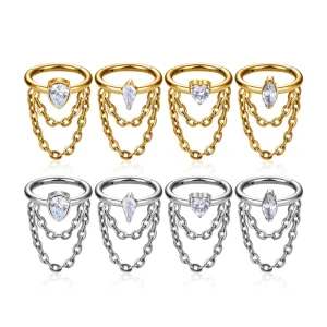 G23 ASTM F136 Titanium Piercing Jewelry Nose Hoop Ring Earrings Hinged Chain Zircon Inlay Helix Cartilage Body Piercing Jewelry