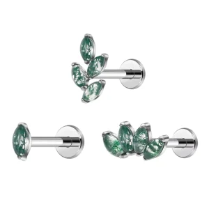 G23 ASTM F136 Titanium Piercing Nose Stud Moss Agate Ear Conch Septum Lip Earlobe Tragus Cartilage Earrings for Women