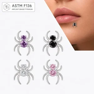 G23 ASTM F136 Titanium Spider Labret Stud Zircon Internally Threaded Children’s Wedding Body Piercing Jewelry