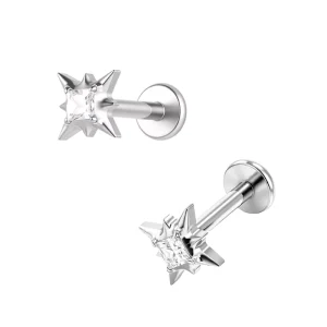G23 ASTM F136 Titanium Square CZ Starburst Labret Stud Internally Threaded Star Ear Cartilage Helix Tragus Fine Piercing Jewelry