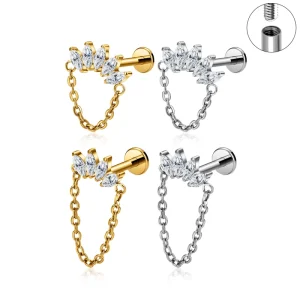 G23 ASTM F136 Titanium Zircon Ear Cartilage Earrings Chain Labret Studs Fashion Body Piercing Jewelry Labret with Gem
