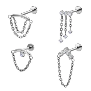 G23 ASTM F136 Titanium Zircon Spiral Chain Pendant Flat Back Earrings Body Piercing Jewelry