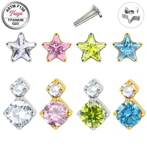 G23 Colorful Zircon Flat Back Ear Cartilage Bone Helix Lip Stud ASTM F136 Titanium Star Labret Ring Fine Body Piercing Jewelry