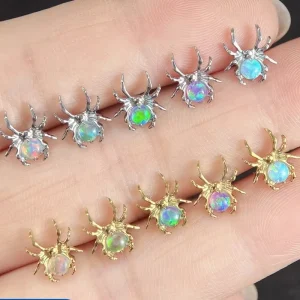 G23 F136 Titanium Fashion Piercing Studs Spider With Aurora Opal Internally Thread Cartilage Lip Piercing Jewelry Bulk