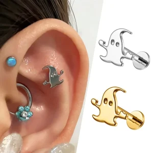 G23 Halloween Ghost Titanium Zircon Studs Internal Thread Ear Cartilage Wedding Engagement Party Gift Unisex Multiple Colors