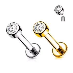 G23 Implant Grade Titanium Lip Stud Zircon Earrings ASTM F136 Gold Plated Ball Pattern