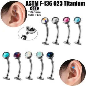G23 Solid Titanium Rook Earrings 16G Internally Thread Rook Eyebrow Piercing Jewelry Curved Barbell Vertical Labret Stud