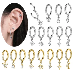 G23 Solid Titanium Segment Earrings Implant Grade Titanium Dangle Hoop Earrings Hinged Sleeper Cartilage Earrings for Women Men