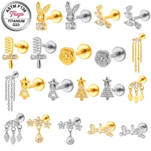 G23 Titanium 16G Gold Flower Cartilage Conch Earring Fashion Dangle Flat Back Helix Tragus Cartilage Piercing Jewelry