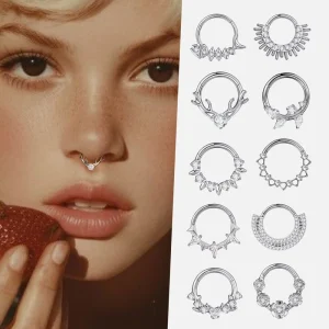G23 Titanium ASTM F136 Hinged Segment Ring Teardrop Crown Marquise Clicker Helix Daith Piercing Jewelry