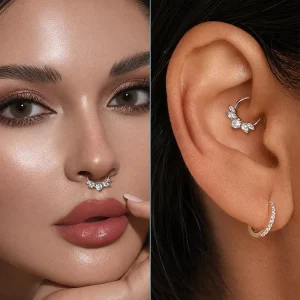 G23 Titanium Alloy 16G Gold Plated Zircon encrusted Trendy Daily Wear Geometric Shape Nasal Septum Ring Nose Ear Jewelry
