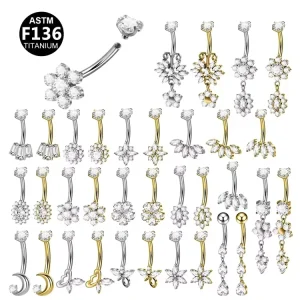 G23 Titanium Alloy 5A Zirconia Body Jewelry Navel Ring Belly Piercing Electroplated Fashion Dangle Earrings