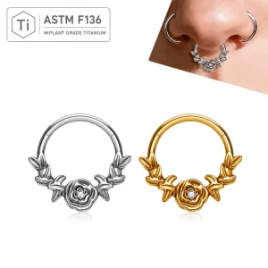 G23 Titanium Alloy Elegant Fashion Rose Flower Zircon Implantable F136 Unisex Wedding Earrings Nose Ring