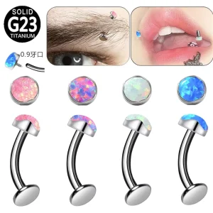 G23 Titanium Alloy Wave Inlaid Opal Inner Thread Eyebrow Ring Lip Ring Minimalist Piercing Jewelry Eyebrow Stud