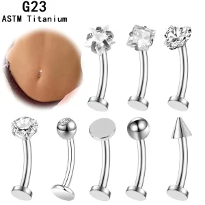 G23 Titanium Alloy Women’s Simple Navel Nail Flat Bottomed Curved Rod Navel Ring Internal Thread 14G Body Puncture Accessory