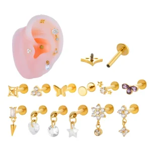 G23 Titanium Body Jewelry CZ Star Flower Pendant Drop Threadless Flat Back Cartilage Stud Earring Labret Piercing Jewelry