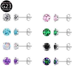 G23 Titanium Butterfly Clasp Zircon Piercing Ear Bone Stud Fine Needle Earrings Body Jewelry