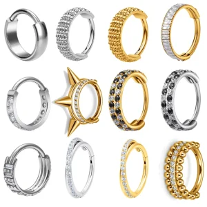 G23 Titanium Ear Studs Fashion Earrings 1.2mm Cartilage Piercing Hinged Segment Rings With CZ Paved Lobe Piercing Jewelry