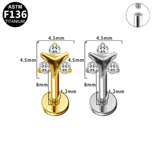 G23 Titanium Fashion Triangle Shape Piercing Stud Earrings Internal Thread Cross Border Body Jewelry Bulk