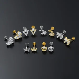 G23 Titanium Flat Back Earrings Hypoallergenic Nickel Free Lip Studs Secure Push Fit Piercing Jewelry
