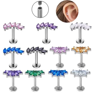 G23 Titanium Flat Base Lip Nose Stud Fashion Copper Alloy Zircon Engagement Wedding Gift Party Body Jewelry Women