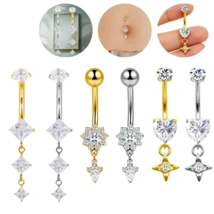 G23 Titanium Heart Dangle Belly Button Rings Trendy Sexy for Women Girls Body Fashion Piercing Jewelry