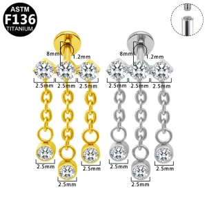 G23 Titanium Hypoallergenic Fashion Round Dangle Piercing Stud Earrings Internal Thread Cross Border Body Jewelry Bulk