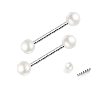 G23 Titanium Implant Body Jewelry Straight Rod Pearl Tongue Stud Nipple Ring Claw Setting for Engagement Wedding