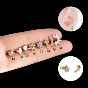G23 Titanium Internal Thread Flower Cross Cartilage Earrings Piercing Jewelry