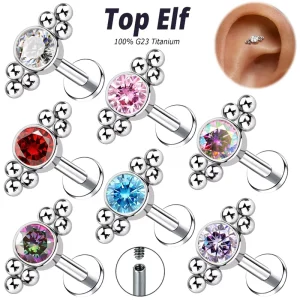 G23 Titanium Internal Thread Labret Stud Round Zircon Beads Flat Back Earring Helix Tragus Conch Cartilage Piercing Jewelry