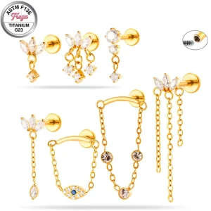 G23 Titanium Internal Threaded Flat Back Stud CZ Starburst Cartilage Earring Dangle Helix Tragus Flat Piercing Jewelry