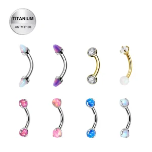 G23 Titanium Internally Threaded Curved Barbell 16G Eyebrow Ring ASTM F136 Titanium Rook Piercing Opal CZ Gem Daith Earring Body