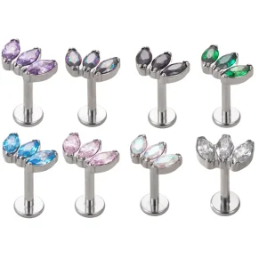 G23 Titanium Lip Stud ASTM Compliant Clover Shaped Fashion Jewelry with Zircon Inlay for Body Piercing for Wedding Gifts