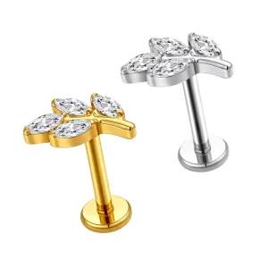 G23 Titanium Lip Stud Anti Allergy Nose and Ear Piercing Jewelry with Zircon Internal Thread for Women