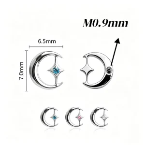 G23 Titanium Moon and Star Labret Stud Jewelry 16G Celestial Ear Piercing Accessory