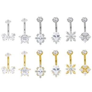 G23 Titanium Navel Ring Body Piercing Jewelry Internally Threaded Bezel Set Belly Button Rings Women’s Jewelry