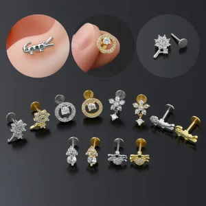 G23 Titanium Nickel Free Flat Back Lip Studs Hypoallergenic Secure Push Fit Nose Rings Piercing Jewelry