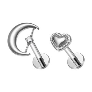 G23 Titanium Piercing Heart Moon Shape Septum Labret Helix Nose Lip Earlobe Tragus Cartilage Earrings Women Body