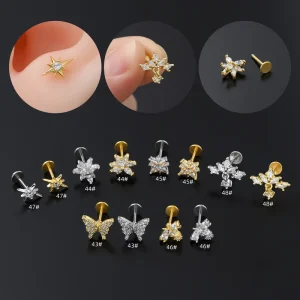 G23 Titanium Push in Lip Studs Hypoallergenic Nickel Free Flat Back Nose Studs Comfortable Piercing Jewelry