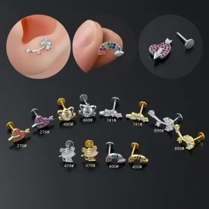 G23 Titanium Push in Lip Studs Hypoallergenic Nickel Free Flat Back Nose Studs Piercing Jewelry