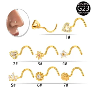 G23 Titanium S shaped Zircon Hollow Heart Piercing Nose Ring Body Jewelry Tragus Lobe Earring