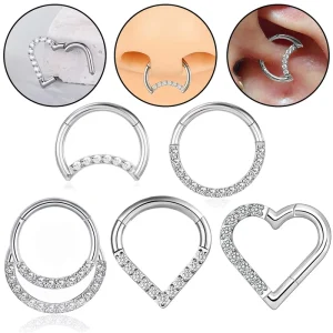 G23 Titanium Septum Rings Jewelry Septum Hoops Nose Piercing Jewelry Zircon Hinged Segment Daith Piercing Jewelry for Women Men