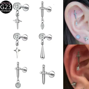 G23 Titanium Zirconia Body Jewelry Pendant Ear Stud
