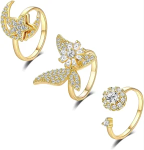 G418 Fashion Jewelry Personality Anti anxiety Fidget Rings Rose Flower butterfly Women Spinning Ring