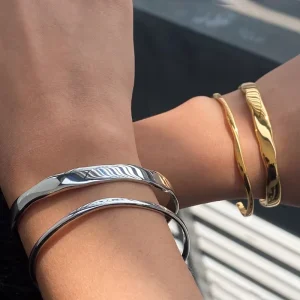 G4282 Stainless Steel 18K PVD Gold Plated Irregular Cuff Bangle Jewelry Simple Stacked Wave Opening Bracelet Bangles