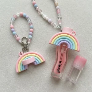 GEEDYN Custom Rainbow Shape Color BPA Free Silicone Holder Lip Balm Parfum Bottle Lip Gloss Cap Keychain For Handbag Purse