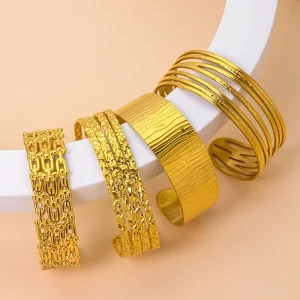 GOODLUCK Women’s Stainless Steel Gold Plated Waterproof Circle Cuff Bracelet Luxury Statement Fashion Jewelry Tarnish Free